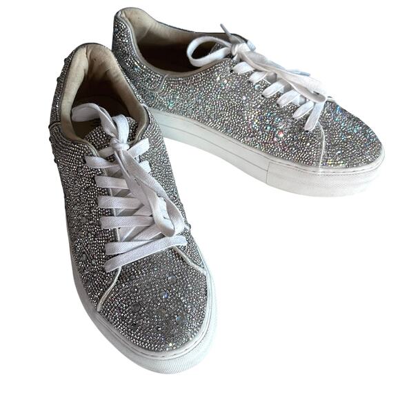 Betsy Johnson sneakers size 8.5 Sidny platform sparkle rhinestone metallic gray - Picture 5 of 13